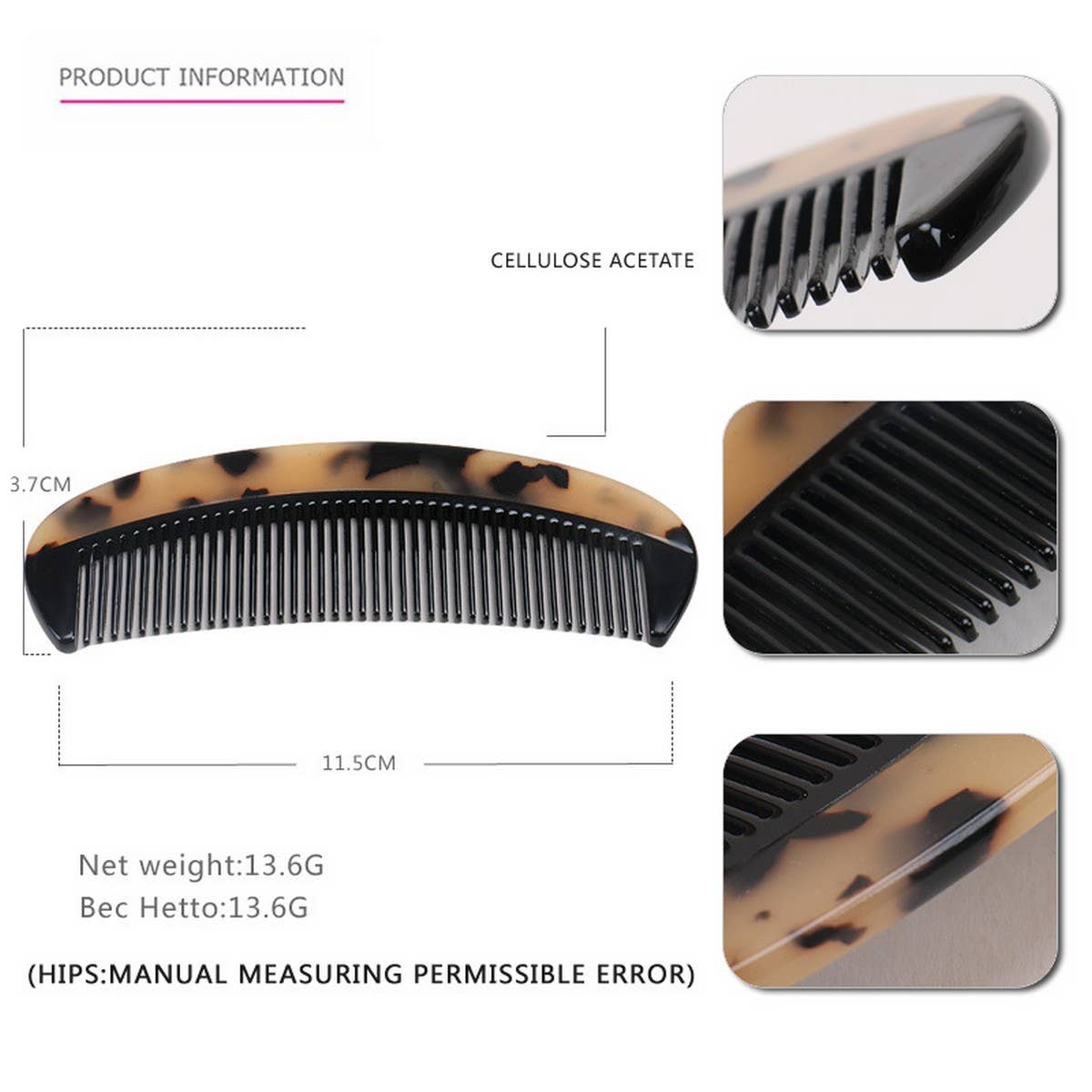 NOTANGLE HORN COMB ACETATE GRADIENT TOOTH HAIRCOMB_CWAHA4194