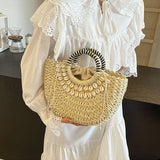 Retro Semicircle Fashionable Shell Woven Bag_Cwab2316