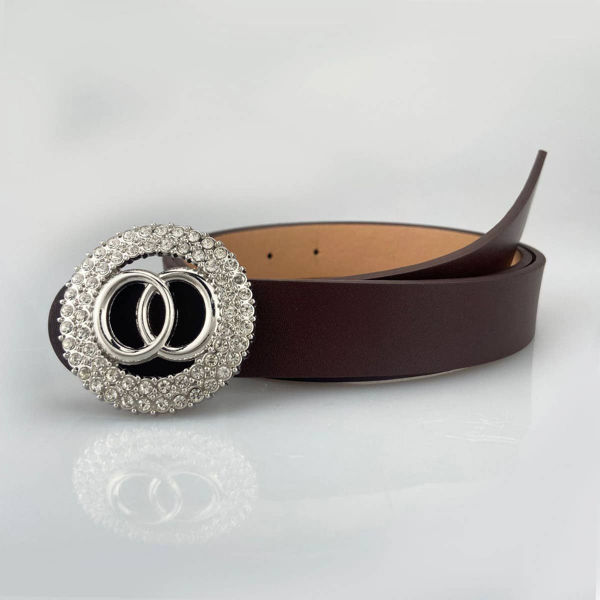 FASHION DOUBLE ROUND SMOOTH BUCKLE BELT_CWABE0128