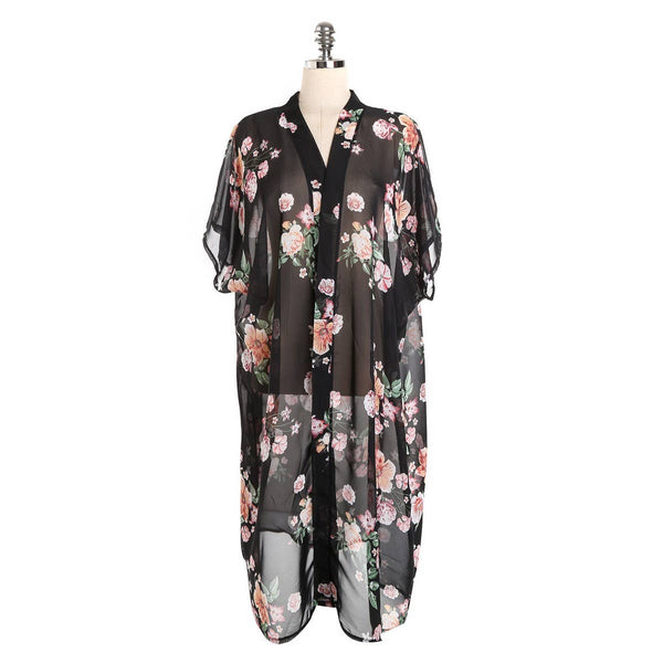 FLORAL PRINT FLOUNCE SLEEVE KIMONO_CWASC0776