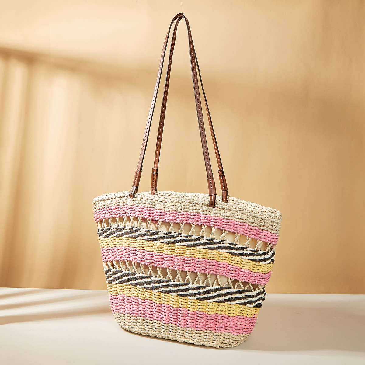 BOHEMIAN CONTRAST STRIPED WOVEN BAG_CWAB1971