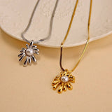 SOLID SUNFLOWER NECKLACE WITH PEARL SNAKE CHAIN_CWMM8879