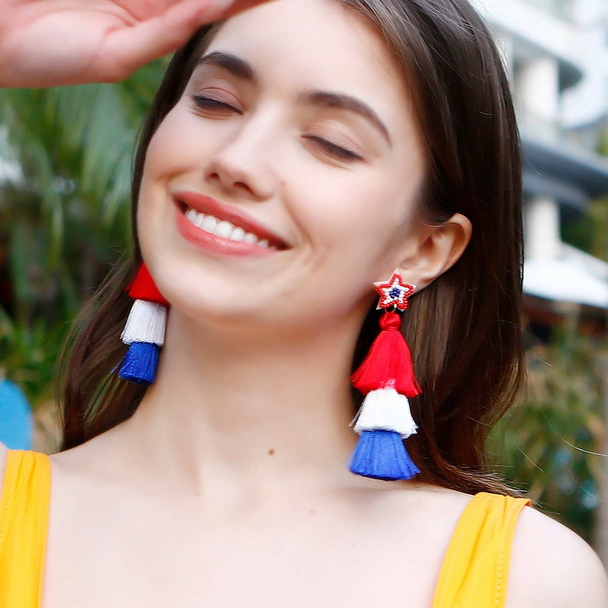 Vintage American Flag Handwoven Earrings