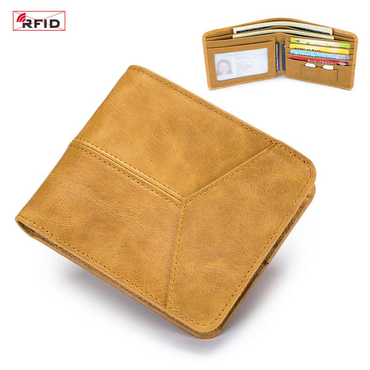 ANTI THEFT BRUSHED COWHIDE SHORT LEATHER WALLET_CWAB3788
