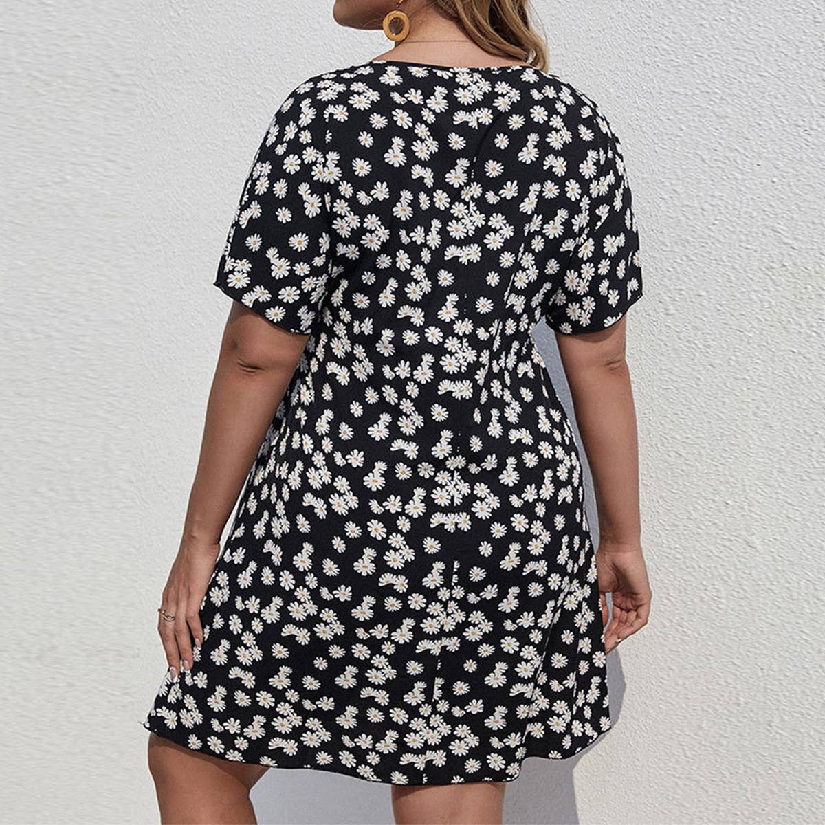 Waistline Holiday Daisy Print A Line Dress_Cwdsd3303