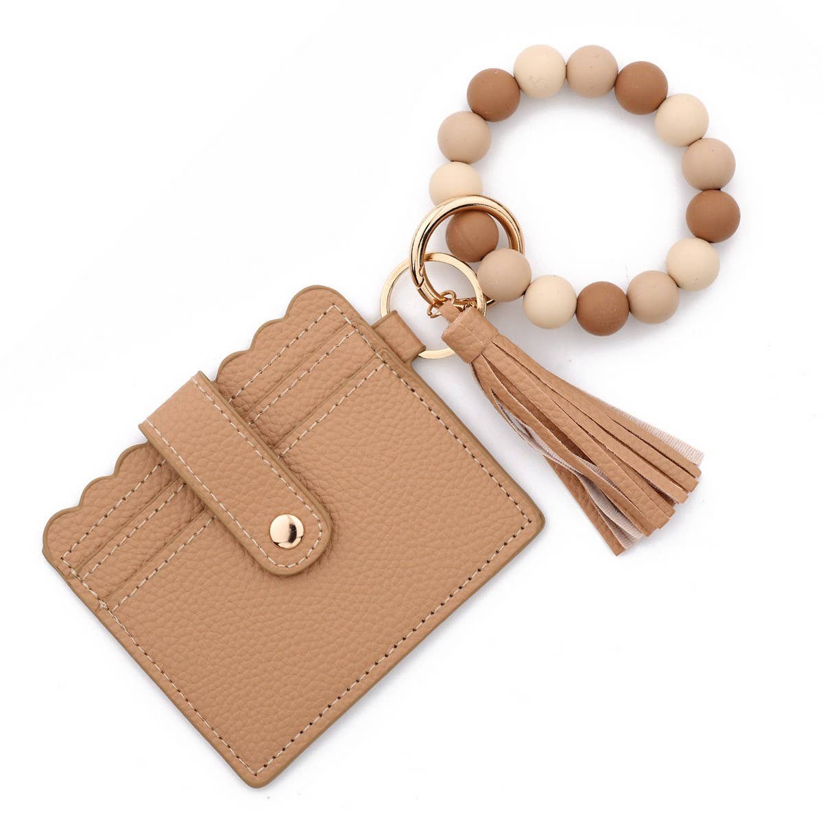 SOLID COLOR PU WALLET WITH BEAD BRACELET KEYCHAIN_CWAB4959