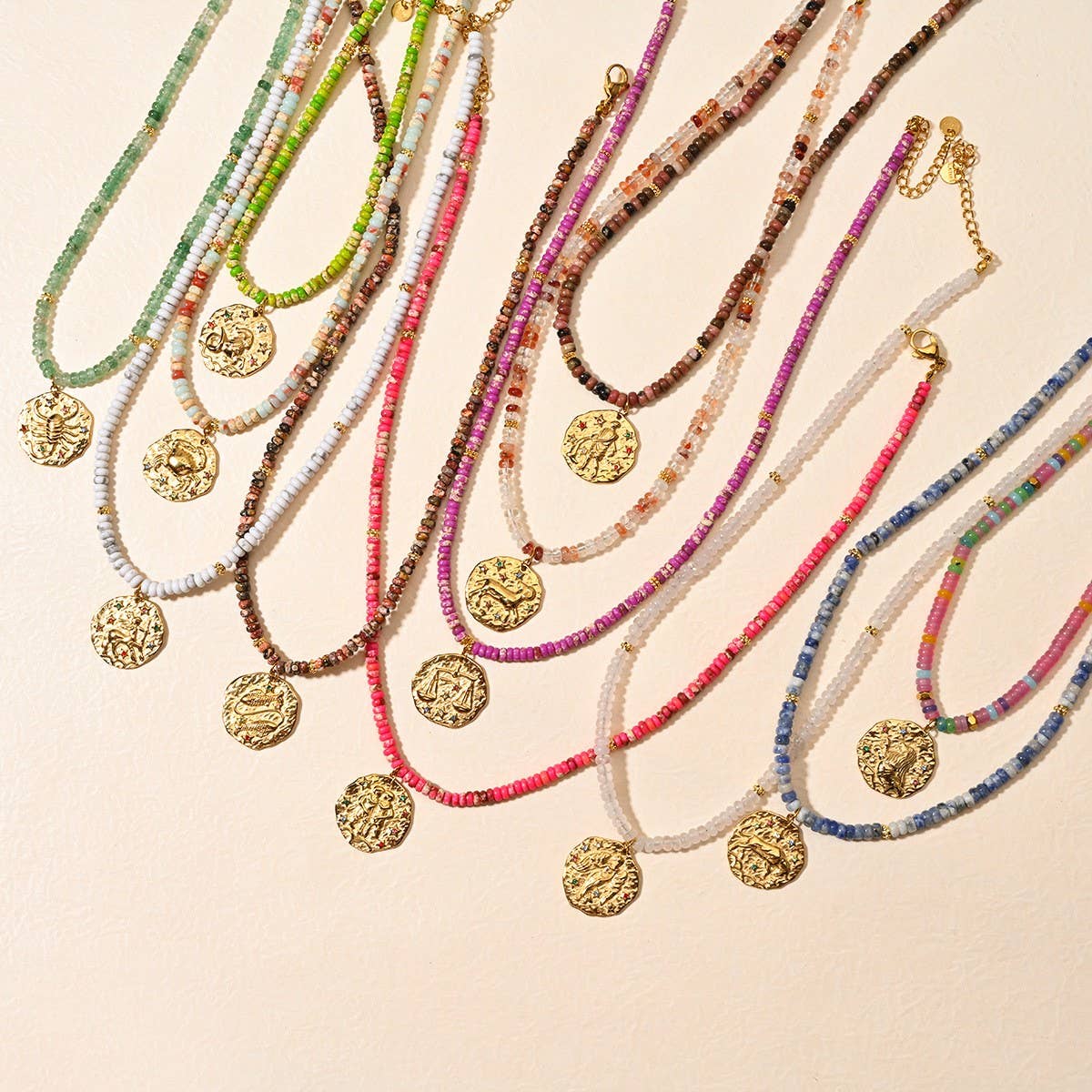 STAINLESS STEEL ZODIAC NECKLACE WITH NATURAL GEMS_CWMM8881