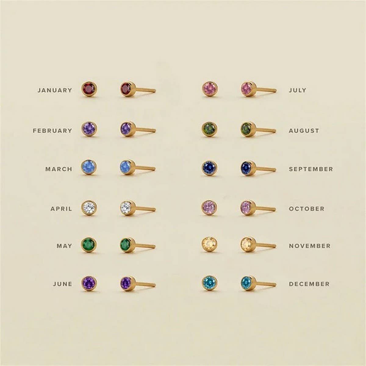 Zodiac Birthstone Zircon Stud Earrings Colorfast_Cwaje5027