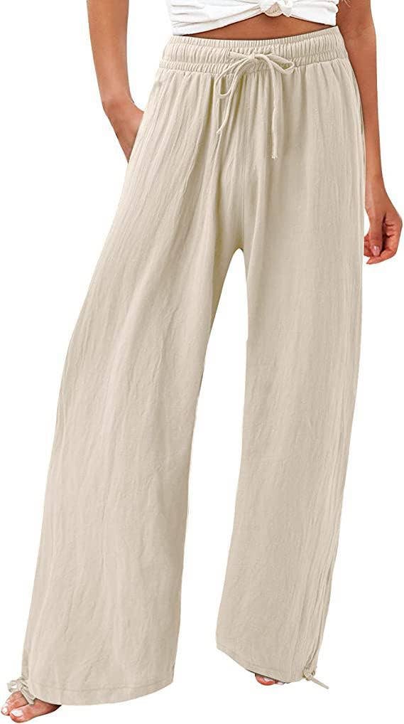 Solid-Colored Cotton Linen Loose Wide-Leg Pants