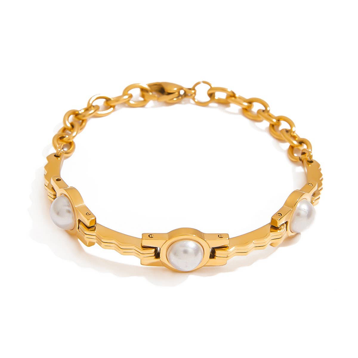 ELEGANT PEARL CHAIN BRACELET GOLD PLATED STEEL_CWAJE4844