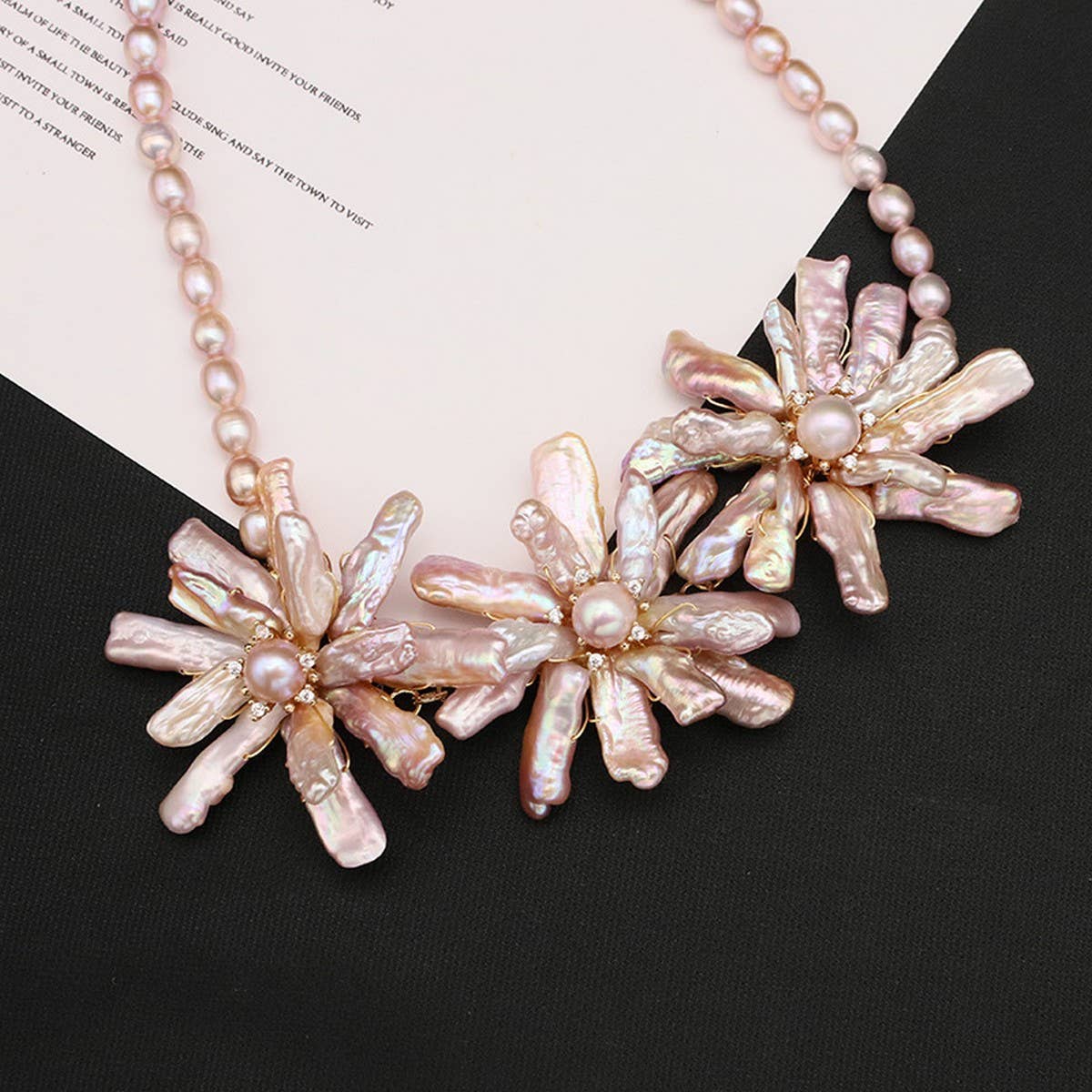 NATURAL PEARL PINK PURPLE FLOWER NECKLACE_CWAJE3828
