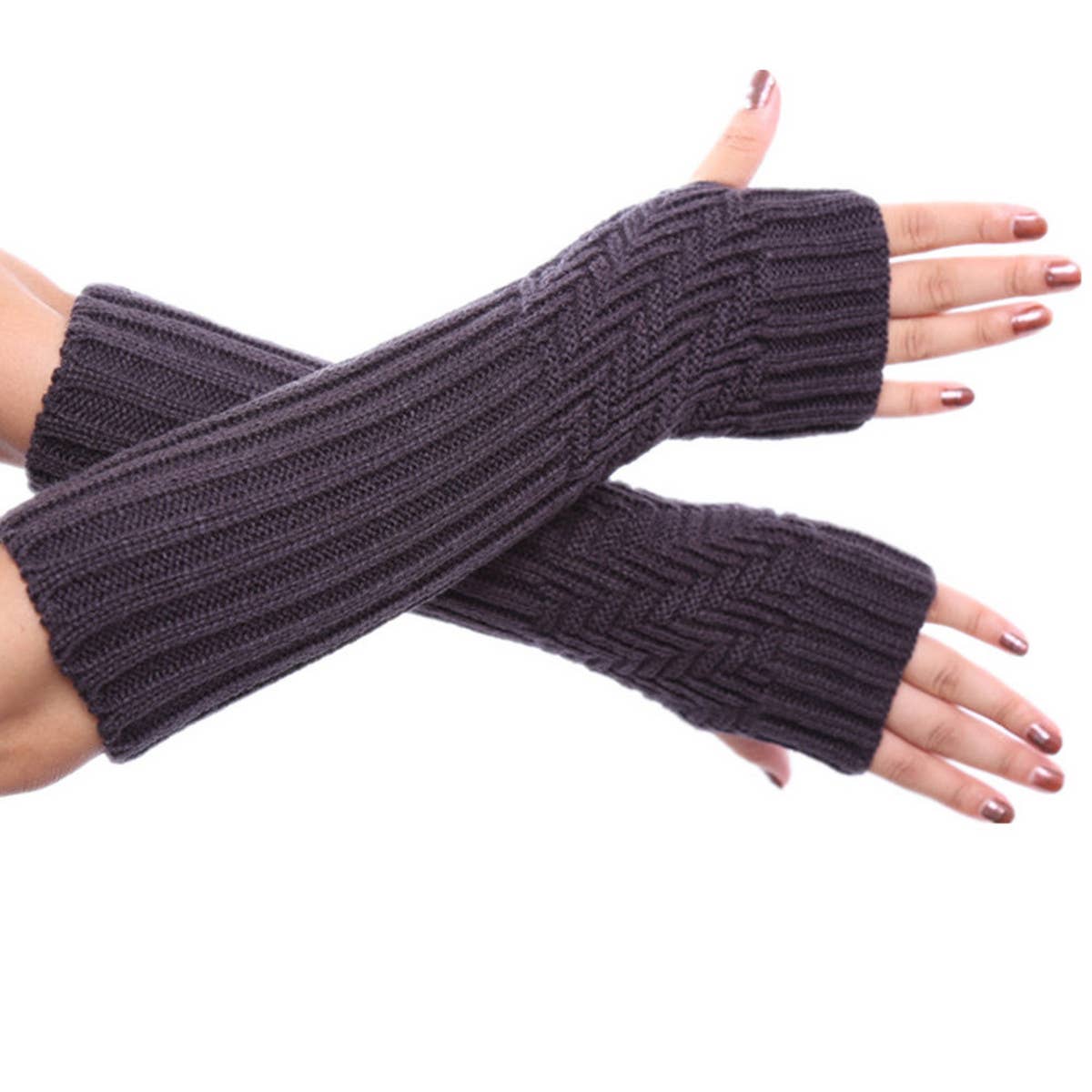 Simple Solid Color Striped Half Finger Gloves_Cwag0090
