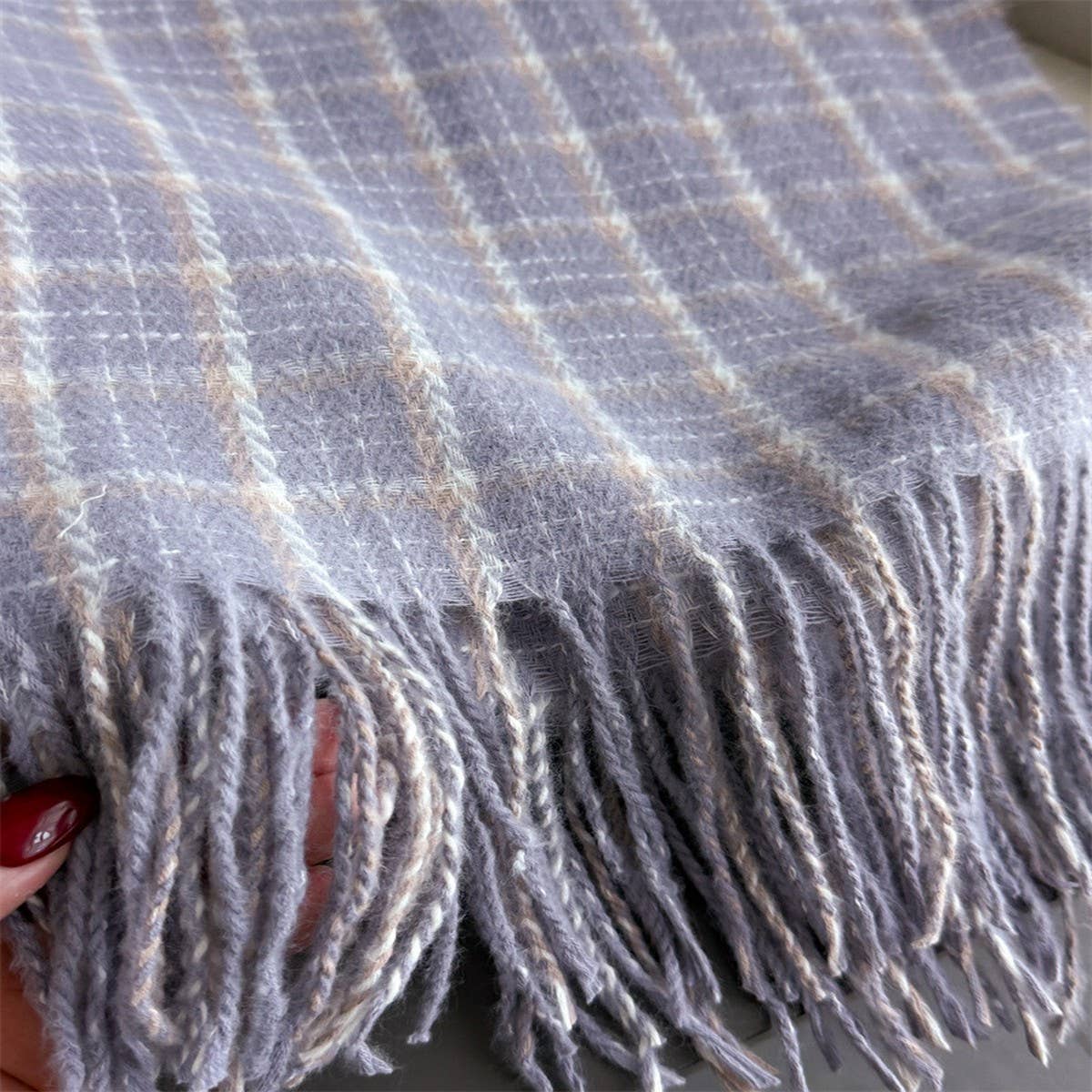 Vintage Plaid Winter Cashmere Feel Tassel Scarf_Cwasc03259
