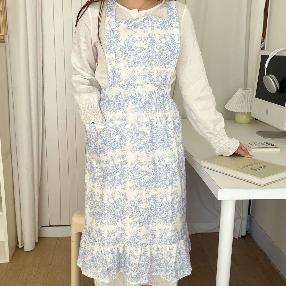 Waterproof Ink Leaf Edge Fish Tail Household Apron_Cwmm5799