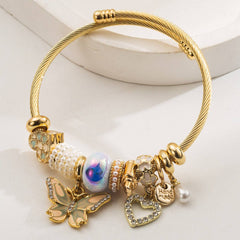 ELEGANT BUTTERFLY HEART PENDANT STEEL BRACELET_CWMM8608