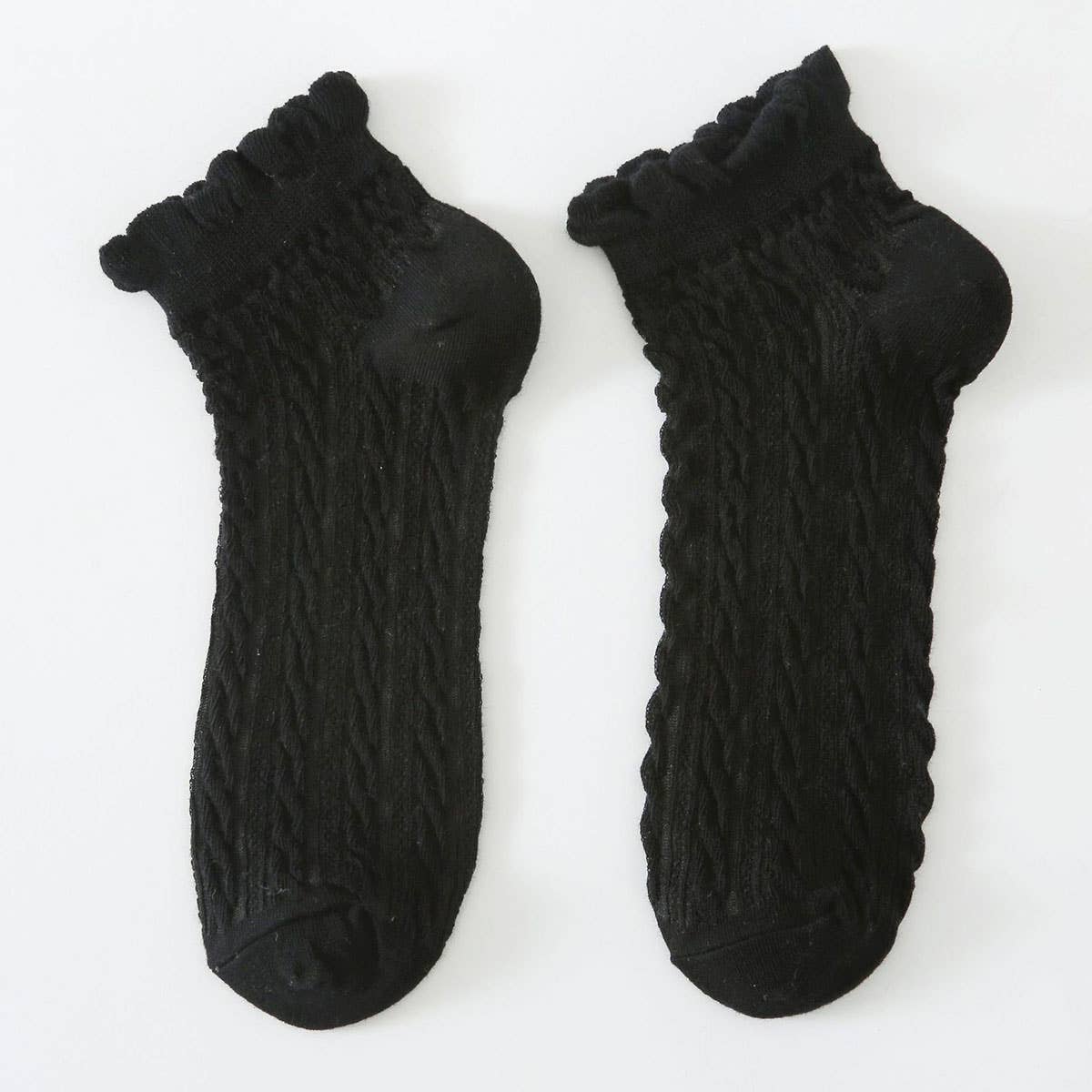 MESH RETRO TWIST RUFFLE ANKLE SOCKS FOR WOMENS_CWMS035