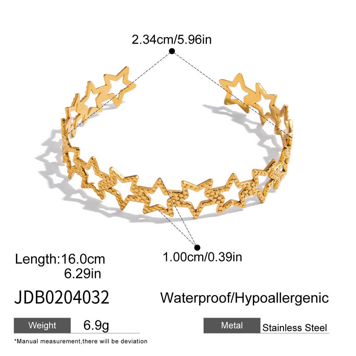 Vacation Style 18K Gold Hollow Star Open Cuff