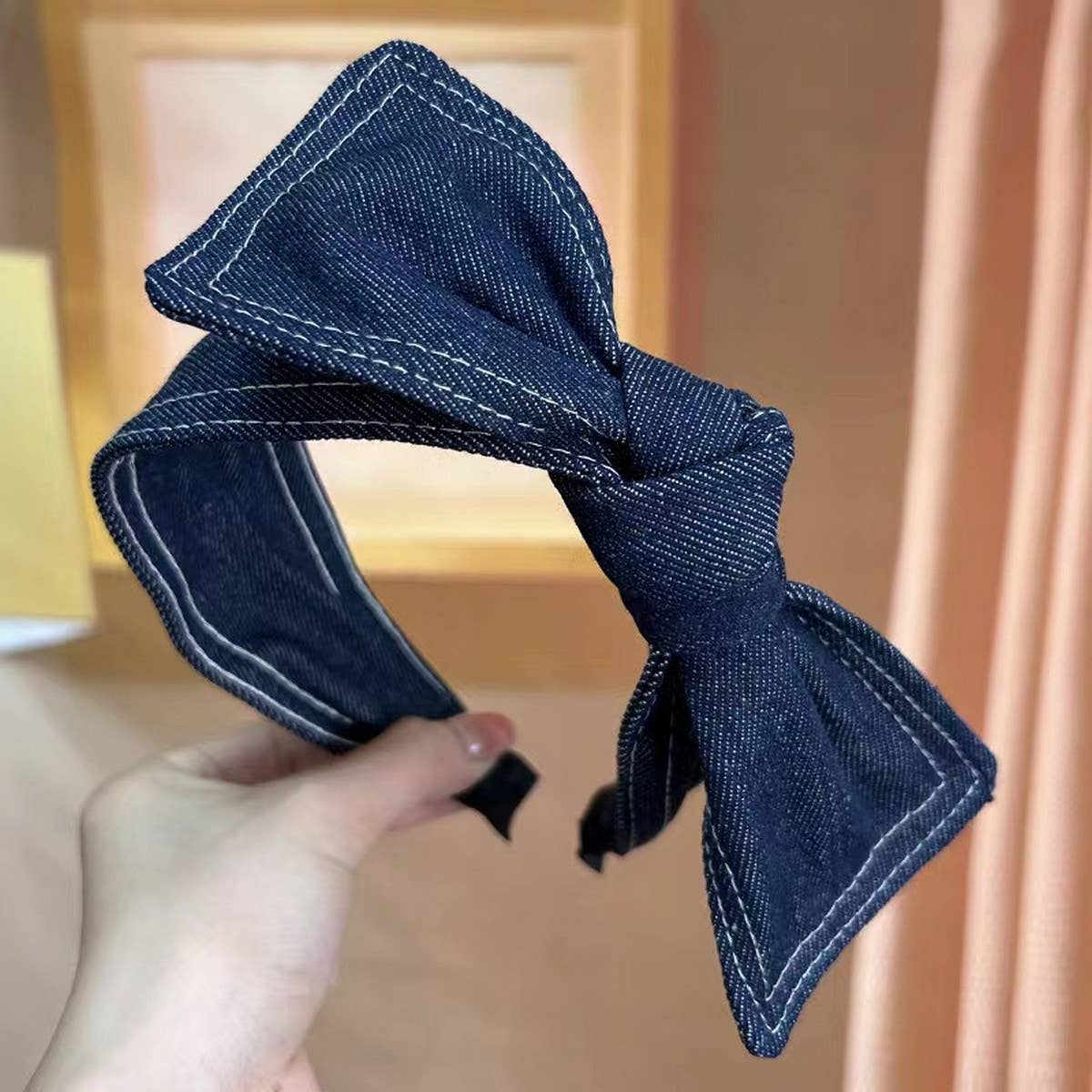 Women Denim Wide-Brimmed Bow Headband_Cwaha1693