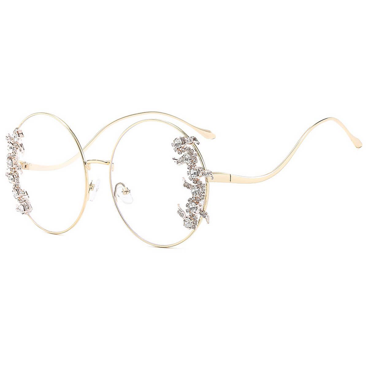 LUXURY RHINESTONE WAVE METAL LEG ROUND SUNGLASSES_CWASG1188
