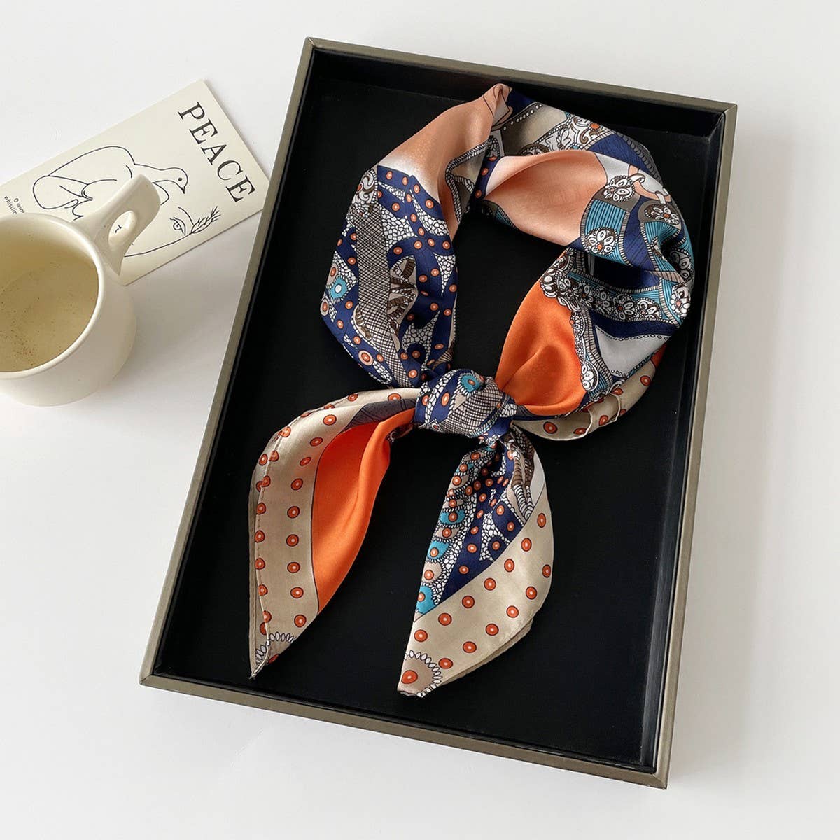 LETTER PRINT SATIN SQUARE SCARF FOR WOMEN_CWASC0810
