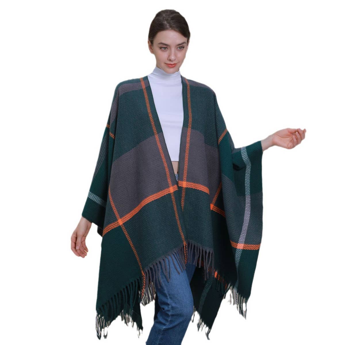 Women Thickened Tassel Pinstripe Shawl Cape_Cwasc0940