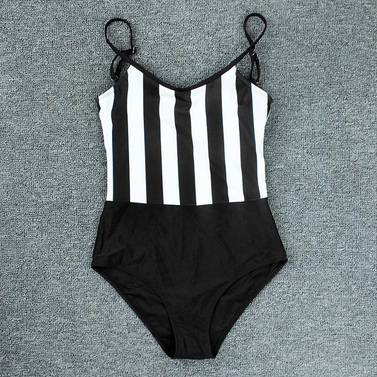 SEXY TIGHT STRIPED SUSPENDER ONE PIECE SWIMSUIT_CWMW0624