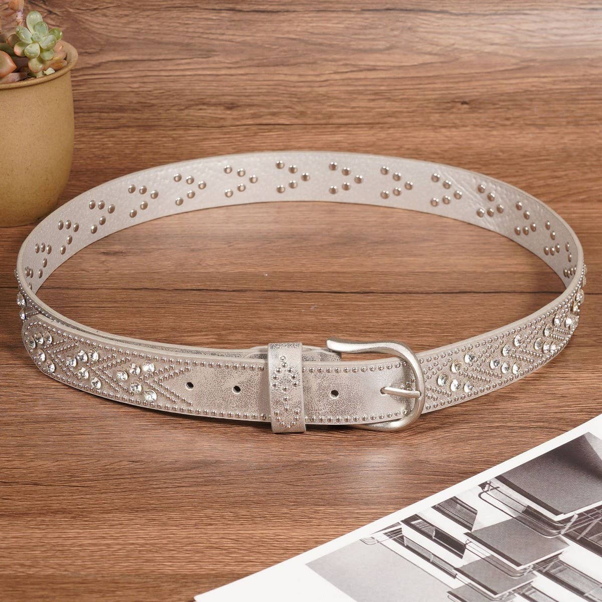 PUNK STREET HEAVY CLAW STUD RHINESTONE METAL BELT_CWMM3961