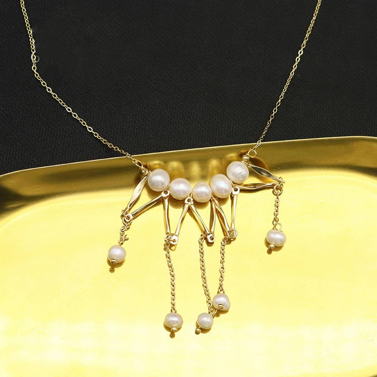 Womens Vintage Tassel Natural Pearl Necklace