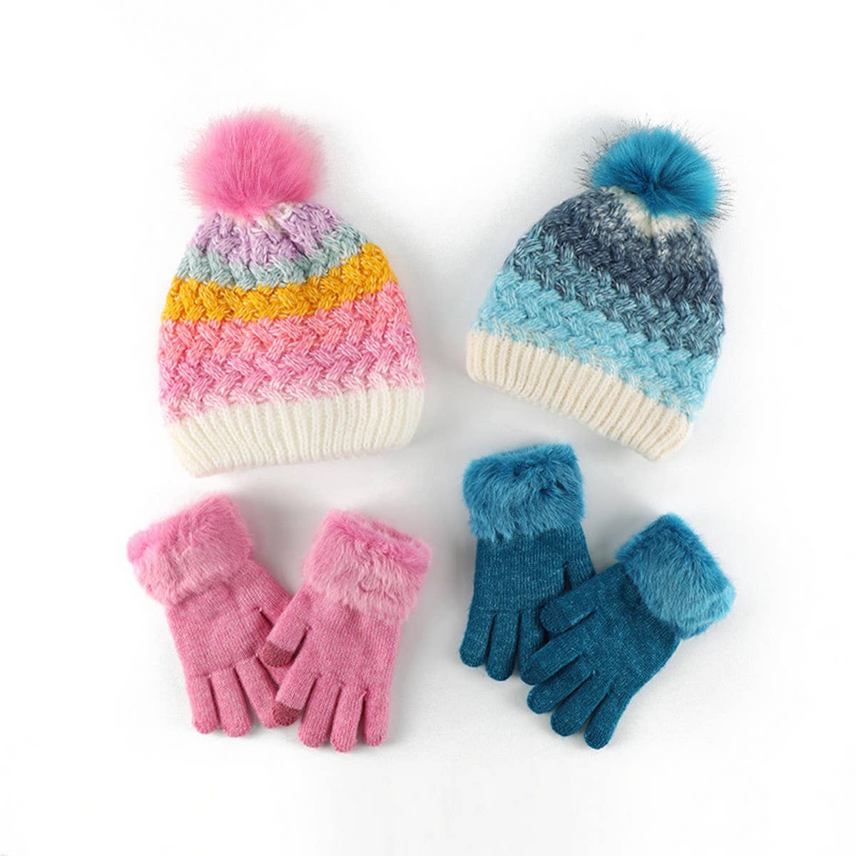 CHILDRENS KNITTED HAT AND GLOVES TWO PIECE SET_CWMM2871