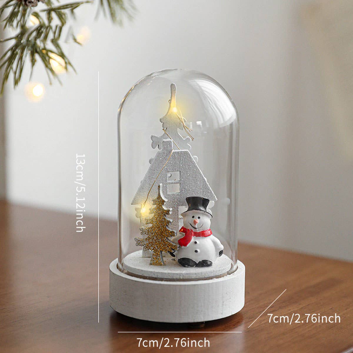 Wood Glass Xmas Night Light Santa Reindeer Scene_Cwmm9691