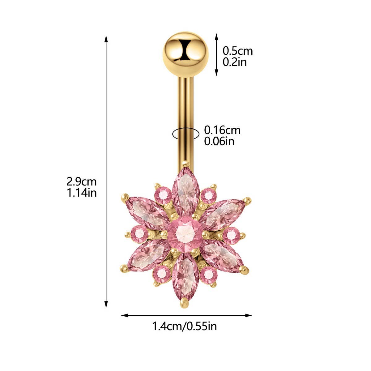 Zircon Flower Belly Button Ring Piercing_Cwmm9457