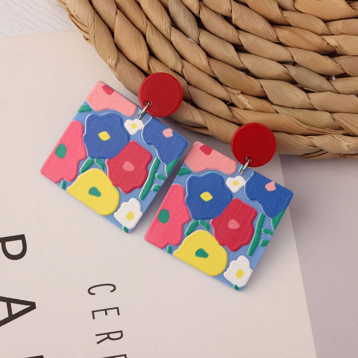 SWEET GIRL COLORFUL FLOWER ACRYLIC EARRINGS_CWAJE3993