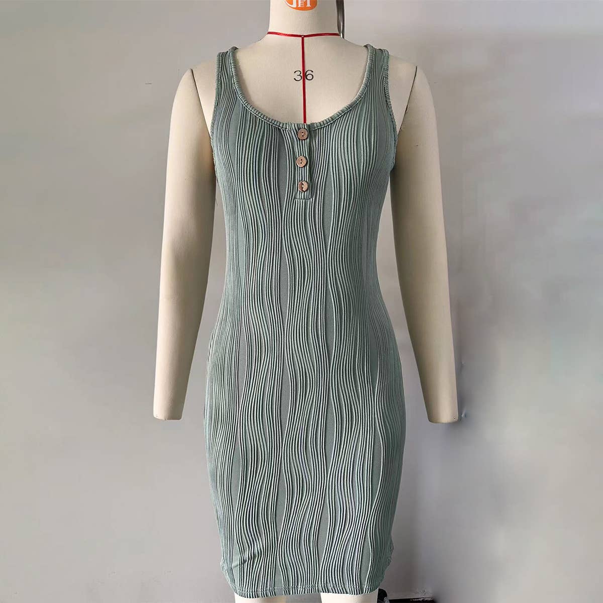 Textured Button Wrap Buttocks Skirt Dress