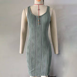 Textured Button Wrap Buttocks Skirt Dress