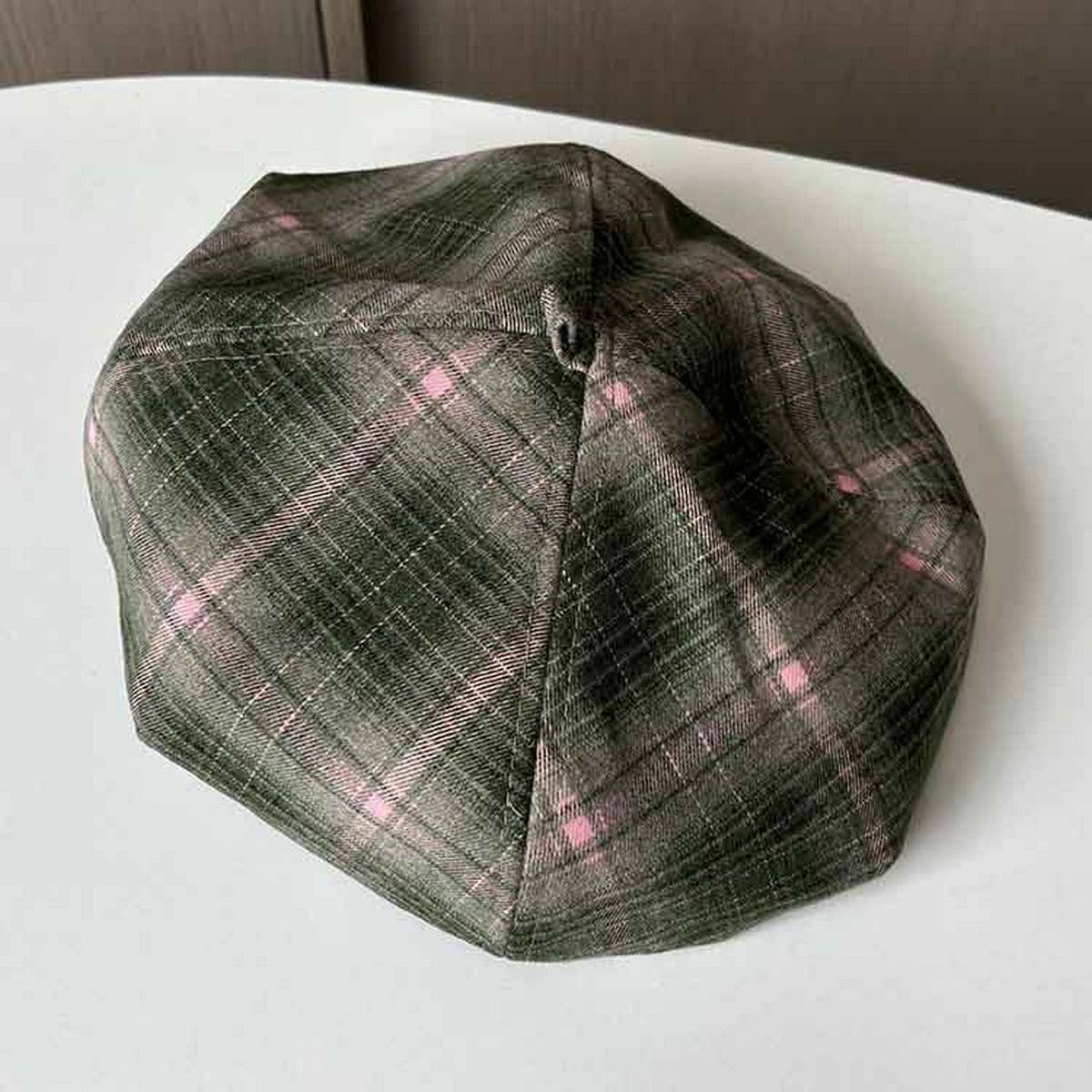 Vintage Brushed Cotton Check Beret_Cwab2910