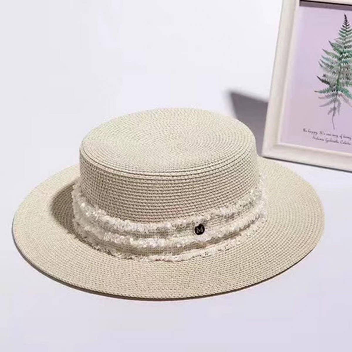 SUMMER RETRO FLAT TOP FRESH SMALL STRAW HAT_CWAH3482
