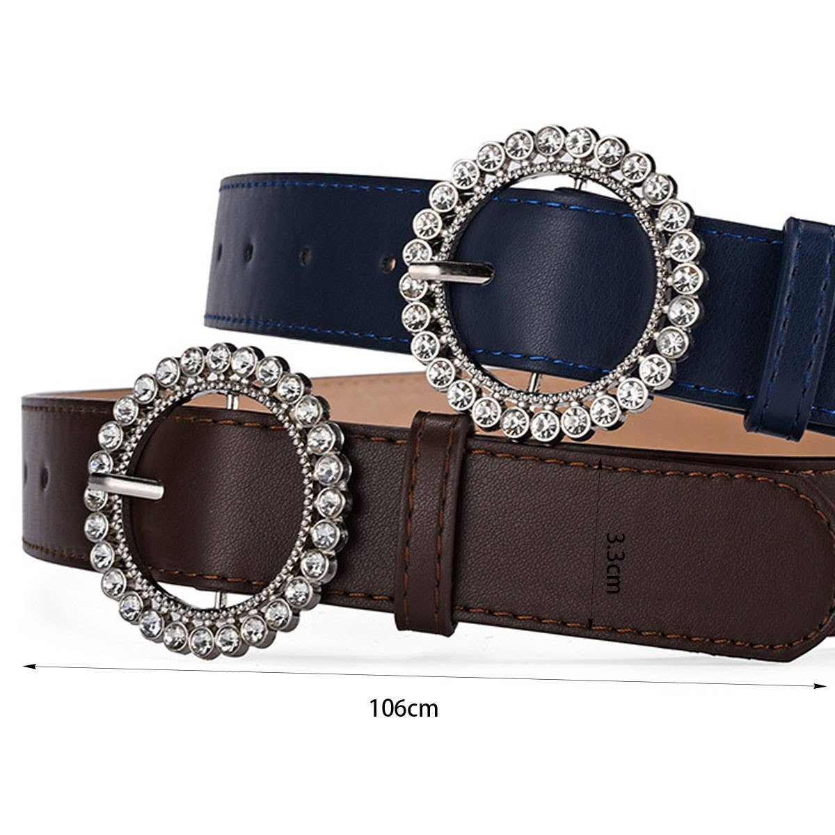 ROUND BUTTON CRYSTAL INLAID SOLID COLOR BELT _CWASC0575