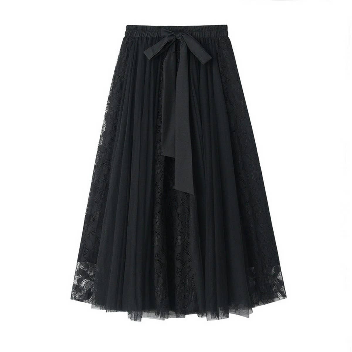 LACE BOW TIE TULLE SKIRT WITH EMBROIDERED DETAILS_CWBMS0401