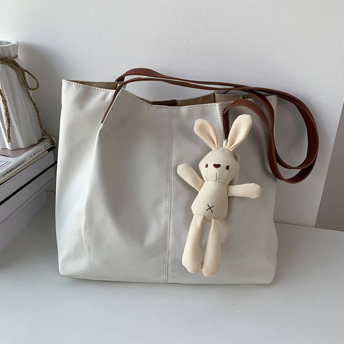 LITERARY SIMPLE SOLID COLOR SHOPPING CANVASBAG_CWAB2124