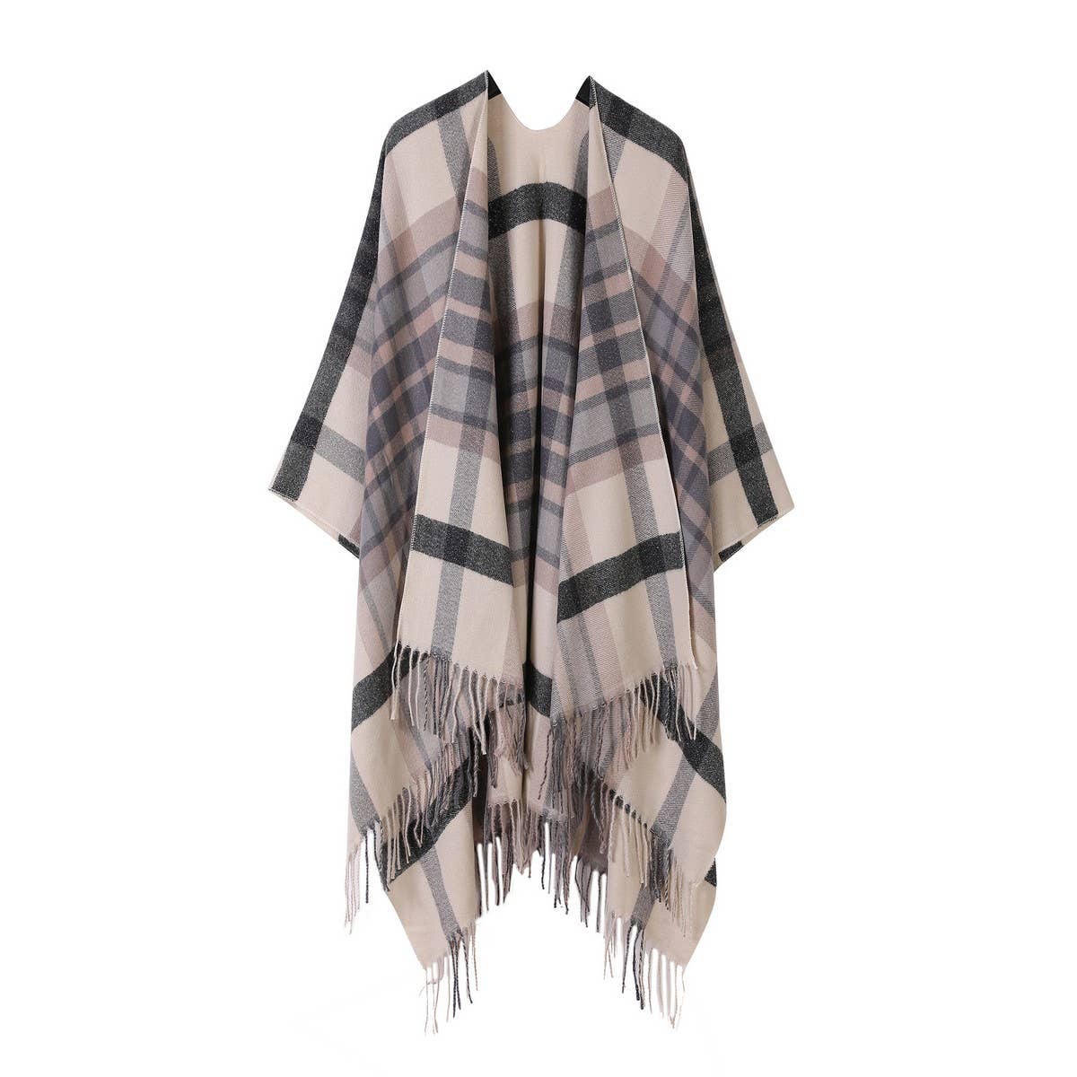 PLAID SHAWL TASSEL LARGE SCARF WARM SPLIT CAPE_CWASC2210