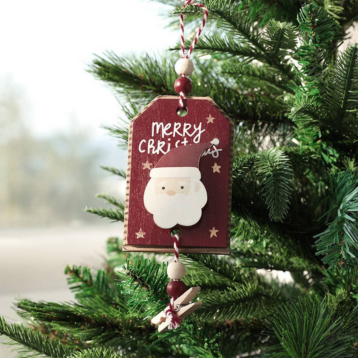 Wooden Christmas Photo Card Clip Tree Ornament_Cwmm9752