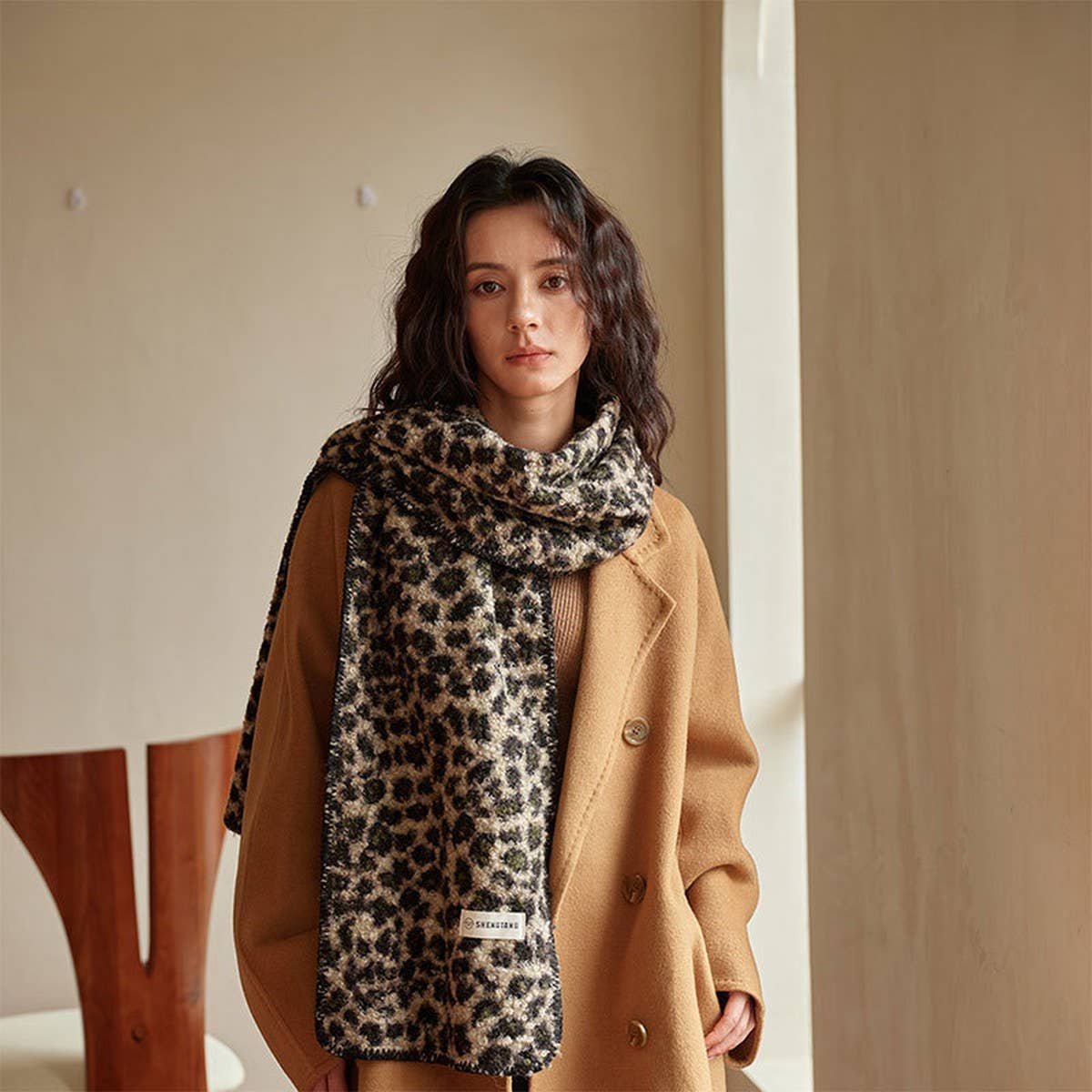 LEOPARD JACQUARD TEDDY FLEECE SCARF WARM_CWASC2315