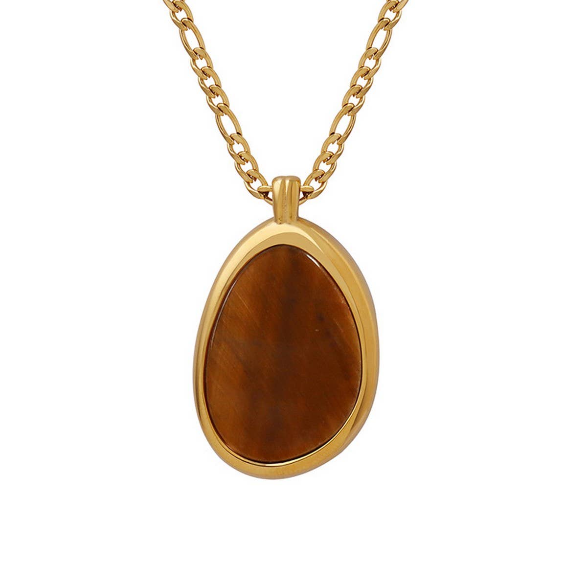 Tiger Eye Stone Pendant Titanium Steel Necklace