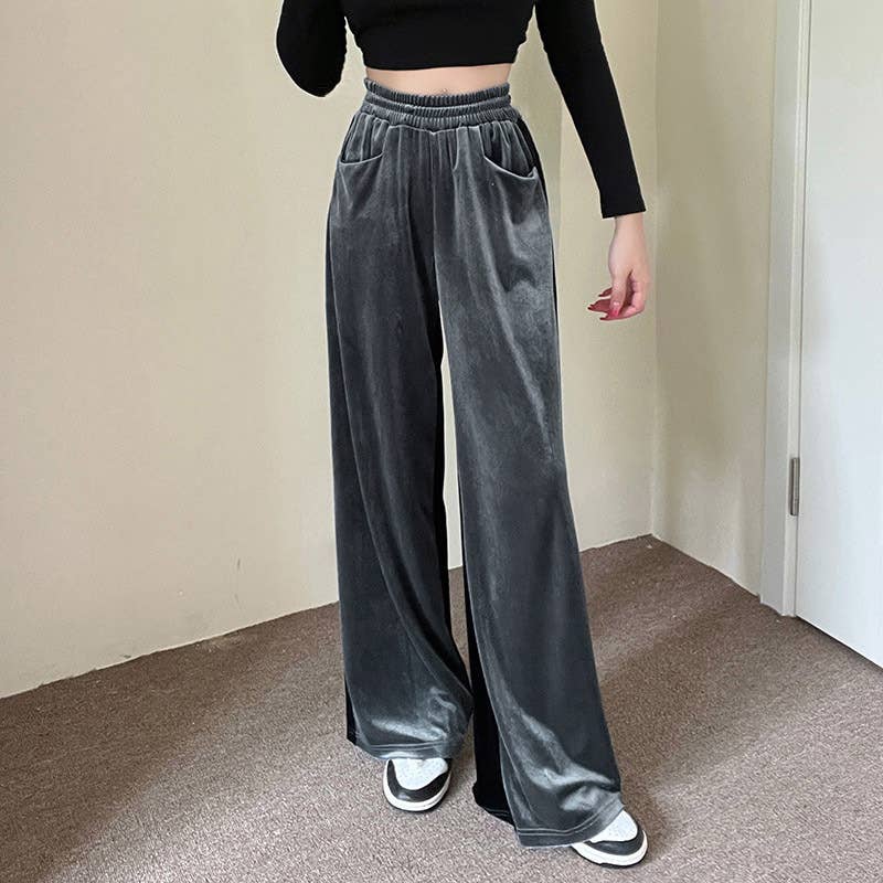 Suede Waist Waist Full Vertical Patchwork Pants