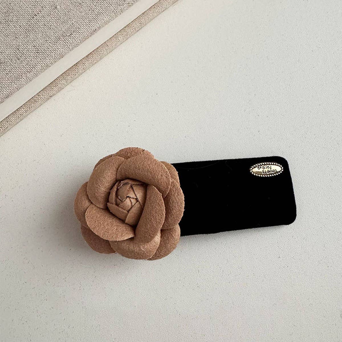 BLACK VELVET APRICOT CAMELLIA HAIR ACCESSORY_CWAHA4691