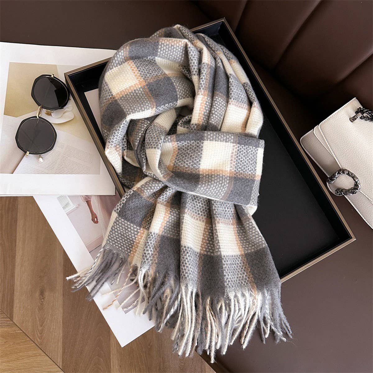 PLAID FAUX CASHMERE SCARF WARM WINTER WRAP_CWASC1446