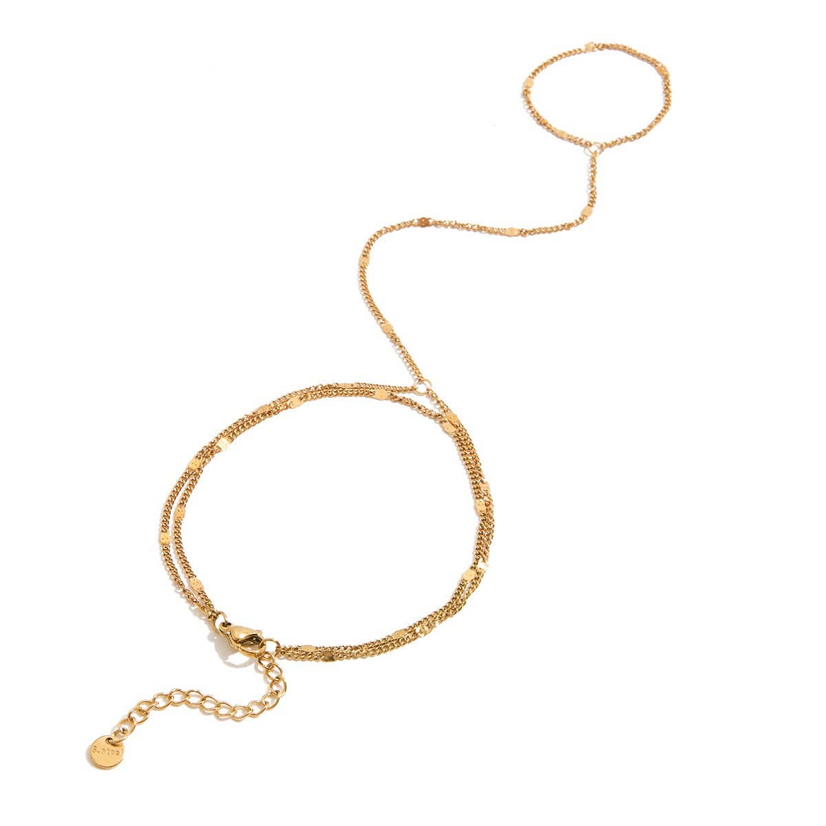 18K GOLD DOUBLE LAYER CHAIN RING BRACELET_CWAJE4640