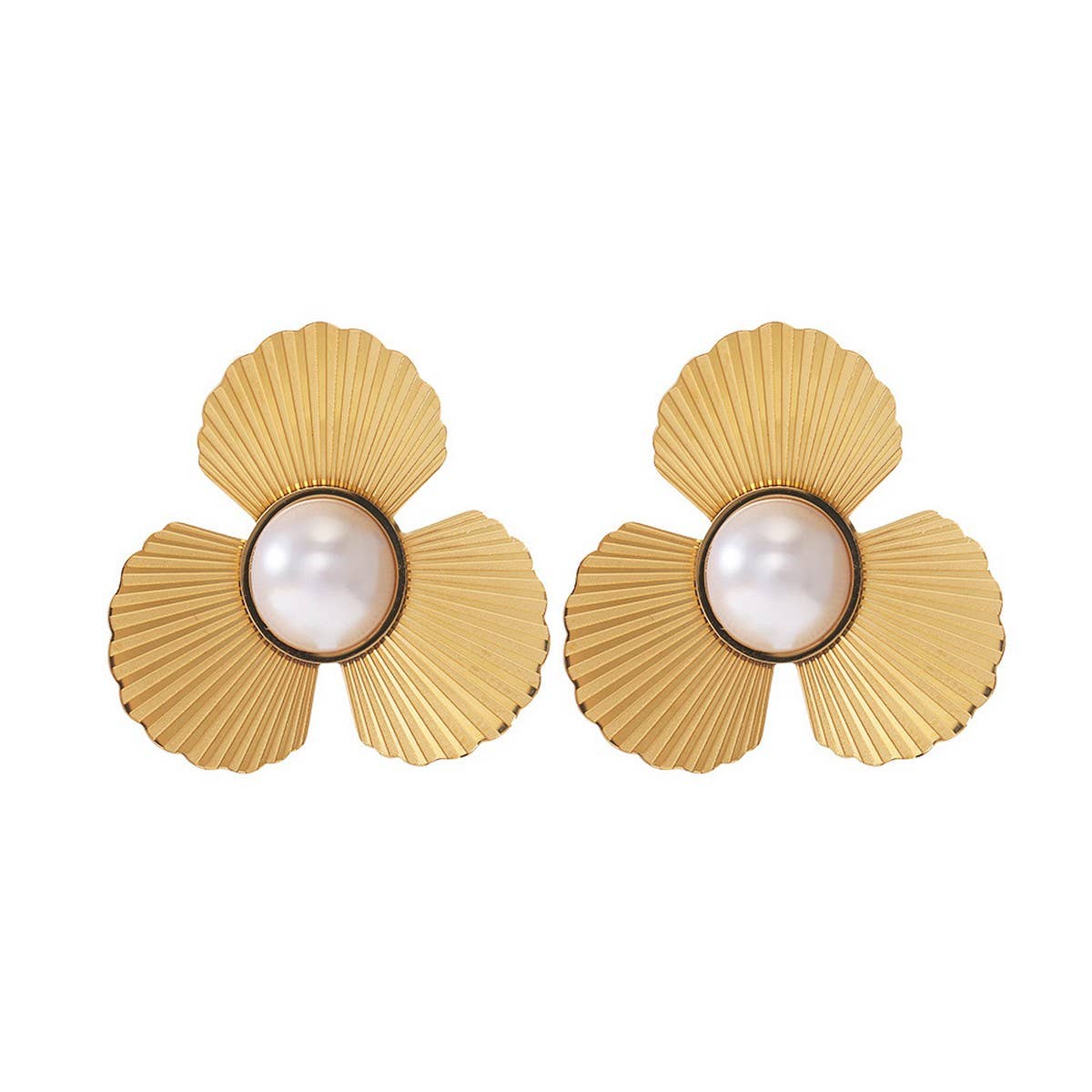 MINIMALIST PEARL FLOWER 18K TITANIUM STUD EARRINGS_CWMM8928