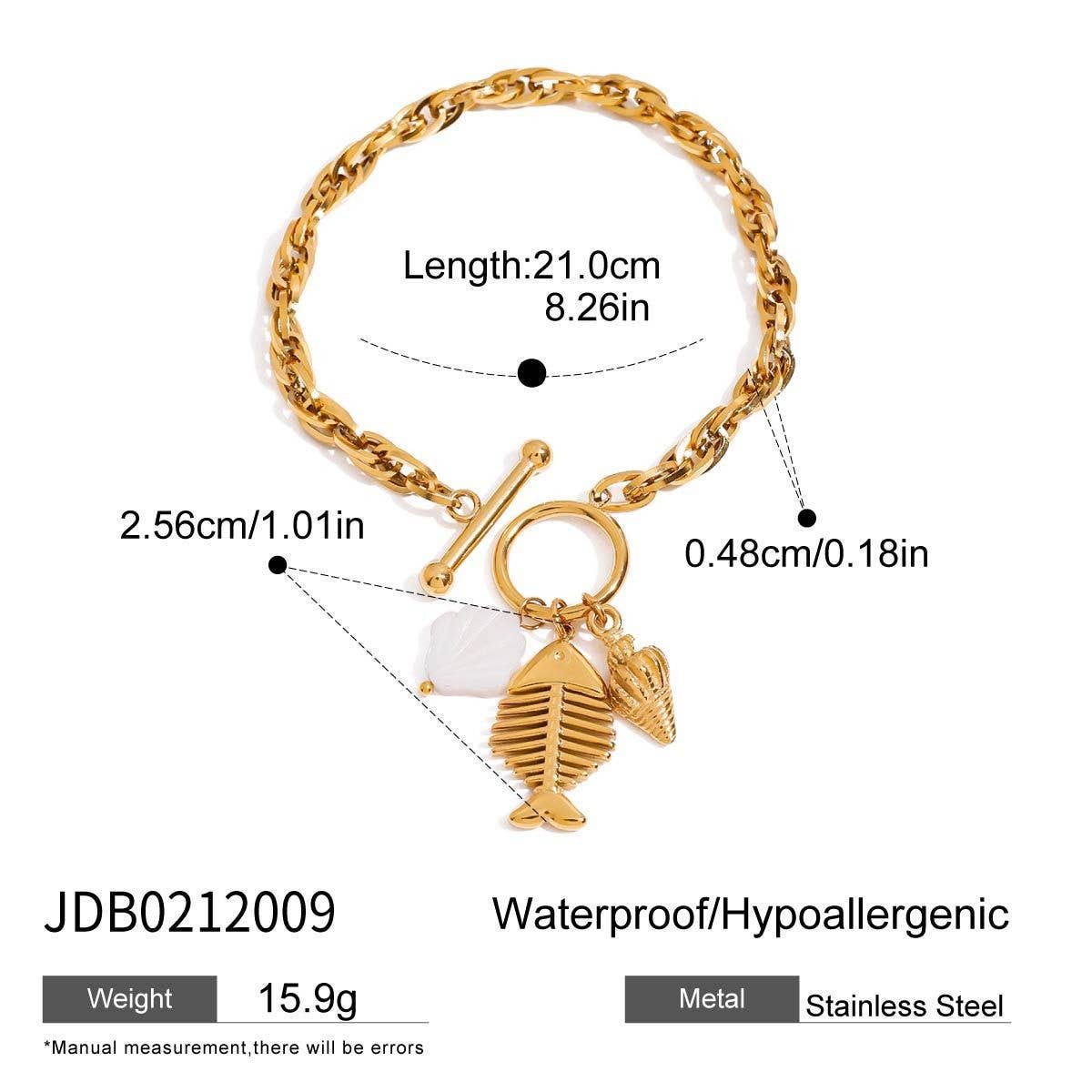 FISHBONE SHELL CHARM BRACELET 18K GOLD STEEL_CWAJE4752