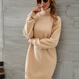 Solid Color Turtleneck Short Slimming Sweater Dress